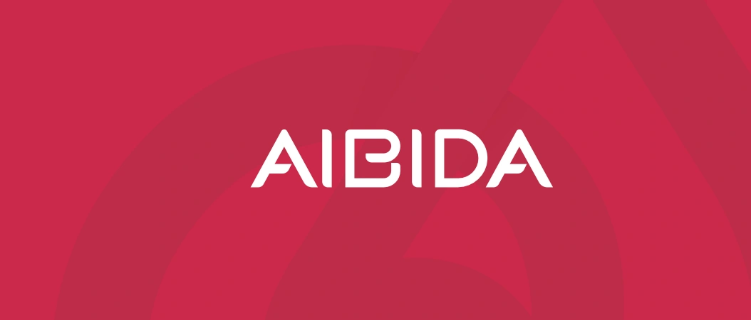 AIBIDA brand logo in white on a red background